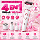 Depilador Feminino Elétrico 4 Em 1 Com Cabeça Removíveis Recarregável USB Removedor De Pelos Facial, Corpo, Axilas E Virilha. Seguro E Suave.