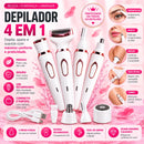 Depilador Feminino Elétrico 4 Em 1 Com Cabeça Removíveis Recarregável USB Removedor De Pelos Facial, Corpo, Axilas E Virilha. Seguro E Suave.